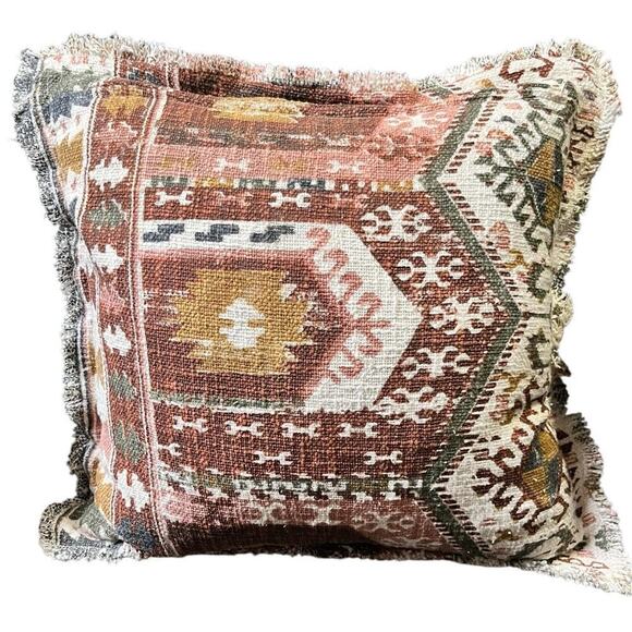Pillow 100% Cotton Woven Pillow Made in India Southwestern Design Square - Picture 3 of 6